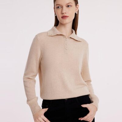 Pure Cashmere Polo Neck Women Sweater