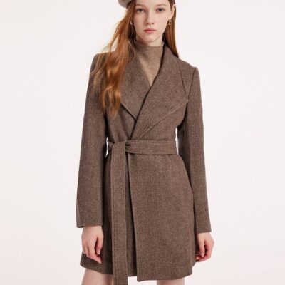 Washable Wool Lapel Women Coat With Belt