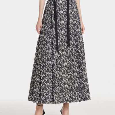 Rose Jacquard Pleated Women Horse-Faced Skirt With Bottomed Skirt