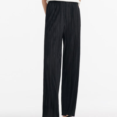 Pleated Straight Full Length Women Pants With Elastic Waistband