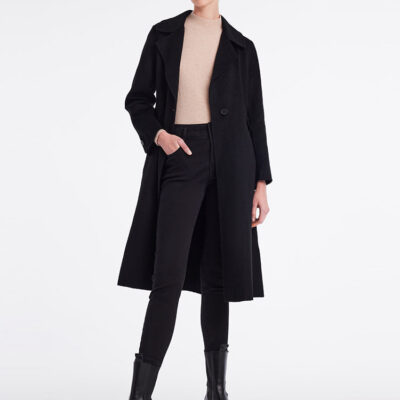 Black Cashmere Mid-Length Fitted Coat