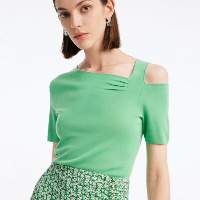 Acetate Asymmetrical Neck Women Knit Top