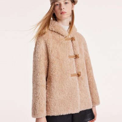 Pure Wool Hooded Short Velour Coat