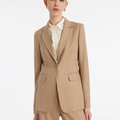 Worsted Wool Slim Lapel Women Blazer