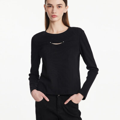 Cut Out Round Neck Slim Women Knit Top