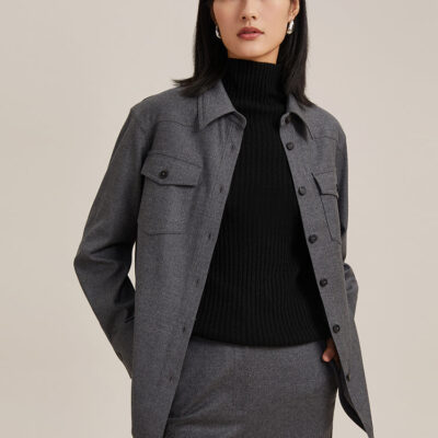 Grey Wool Shirt-Style Women Jacket