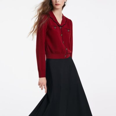 Tencel Wool V-Neck Sweater And Half Skirt Two-Piece Set