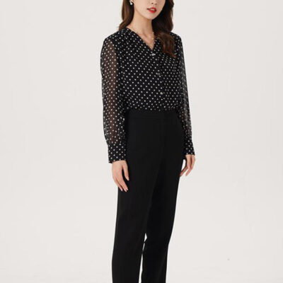 10 Momme Mulberry Silk Polka Dots Printed Women Shirt