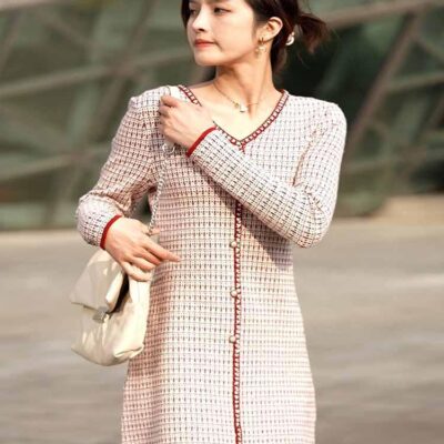 V-Neck Knit Mini Women Dress