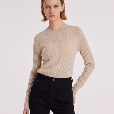 Pure Cashmere Seamless Cable Knit Women Sweater