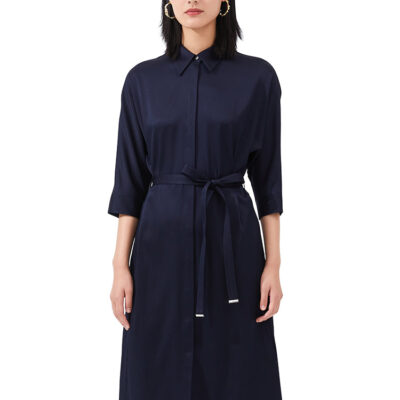 Silk Gathered Waist Women Shirt Dress