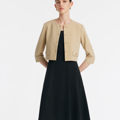 Single-Breasted Crop Jacket And Vest Dress Two-Piece Set