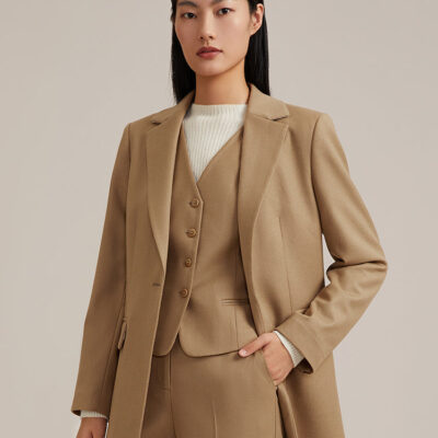 Khaki One Button Woolen Women Blazer