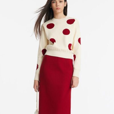 Tencel Wool Polka Dot Sweater And Half Skirt Two-Piece Set