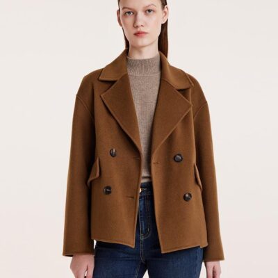 Wool And Cashmere Double-Faced Notched Lapel Short Women Coat