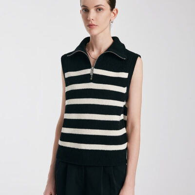 Thermostatic Wool Striped Zippered Collar Vest