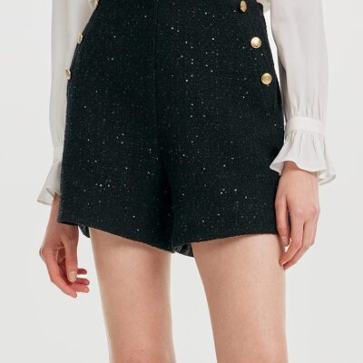 Elegant Black Tweed Shorts