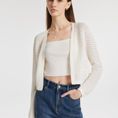 Sequins Openwork Wrapped Women Crop Cardigan