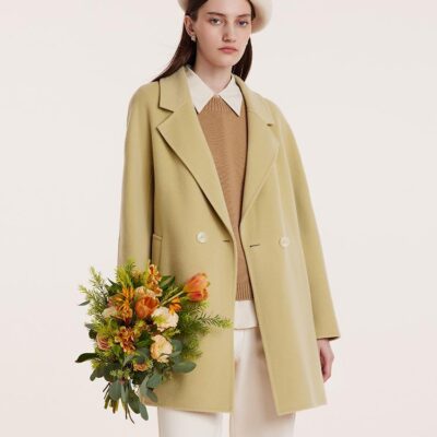 Pure Wool Mid-Length Notched Lapel Double-Faced Women Coat