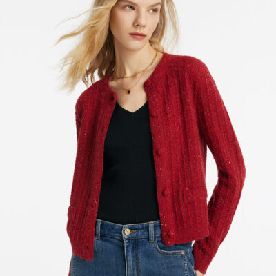 Wool Blend Single-Breasted Sequins Women Cardigan