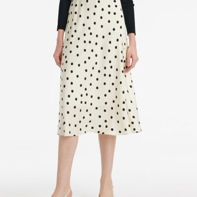 22 Momme Mulberry Silk Polka Dots Printed Women Half Skirt With 3D Rose Clip And Knotted Headband And Scrunchie