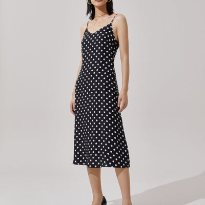 Silk Polka Dots Spaghetti Strap Maxi Dress