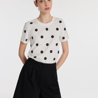 Polka Dots Printed Round Neck Women T-Shirt