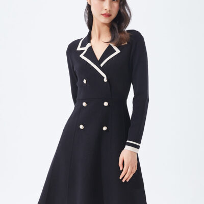 Fitted Double-Breasted Lapel Collar Mini Dress