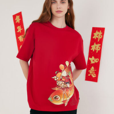 China Red Cartoon Print T-shirt