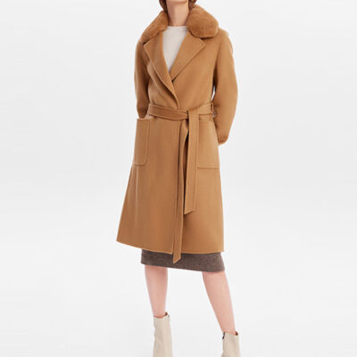 Removable Mink Fur Collar Cashmere Coat