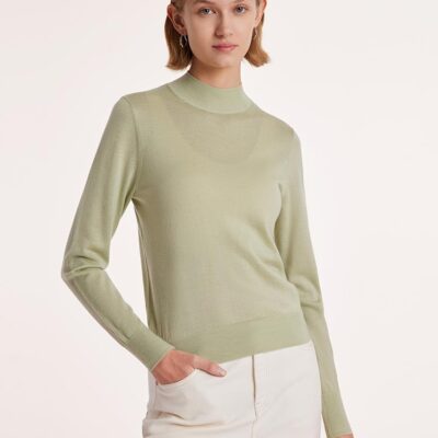 Machine Washable Wool Slim Mock Neck Women Sweater