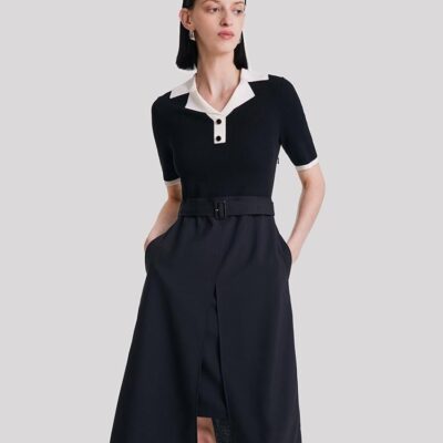 Worsted Woolen Patchwork Midi Dress