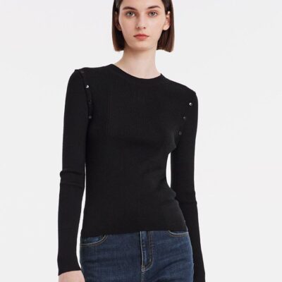 Detachable Sleeve Woolen Round Neck Women Sweater