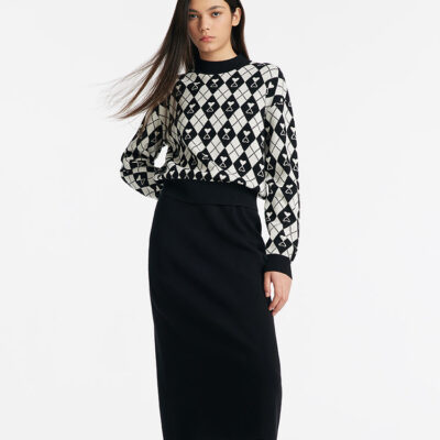 Knitted Jacquard Sweater And Half Skirt Two-Piece Set