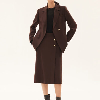 Dark Brown Worsted Woolen Women Blazer