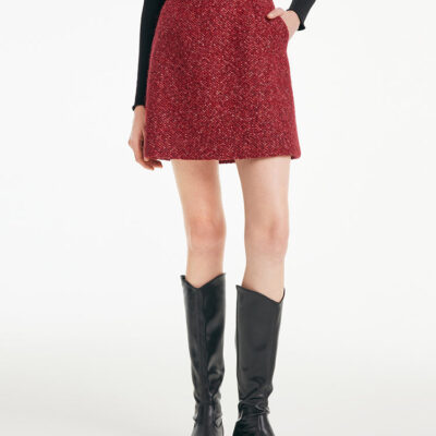 A-Line Woolen Tweed Mini Skirt