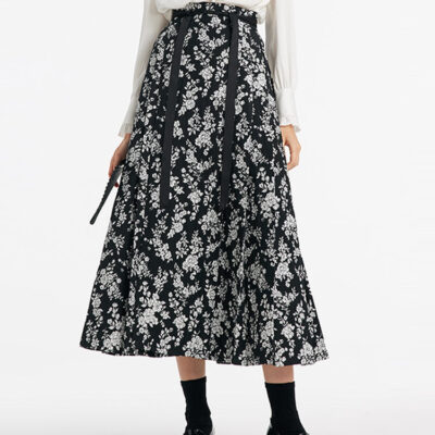 Camellia Jacquard Pleated Women Horse-Faced Skirt With Bottomed Skirt