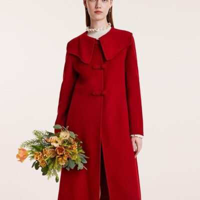 Tencel Wool Cheongsam Button Double-Faced Women Coat