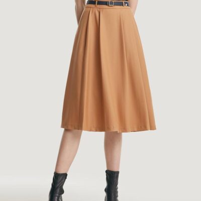 Worsted Woolen A-shaped Half Skirt With Leather Belt