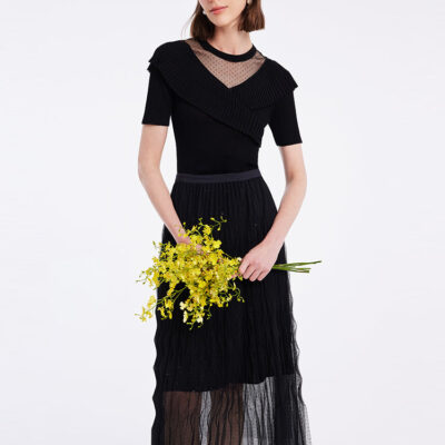 Knit Top And Tulle Women Skirt Two-piece Set