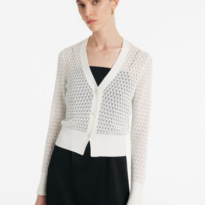 Acetate Crop Openwork Women Cardigan