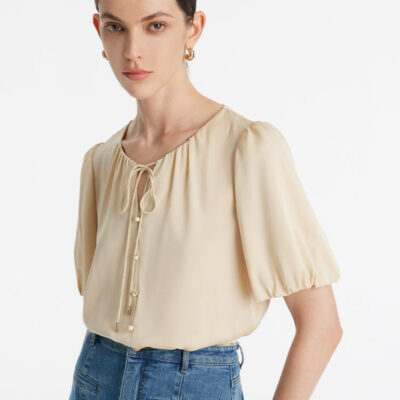 19 Momme Mulberry Silk Puff Sleeves Women Blouse