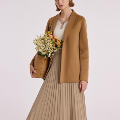 Coffee Pure Cashmere Wrapped Short Women Coat