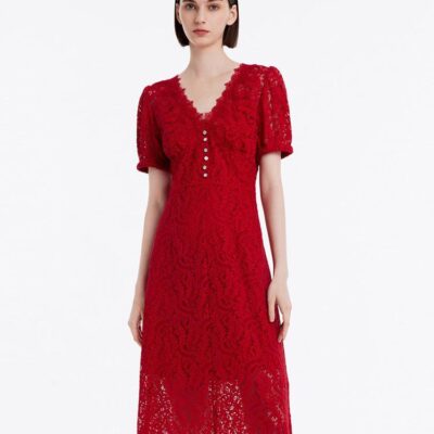 Lace V-Neck Mid Sleeve Dress