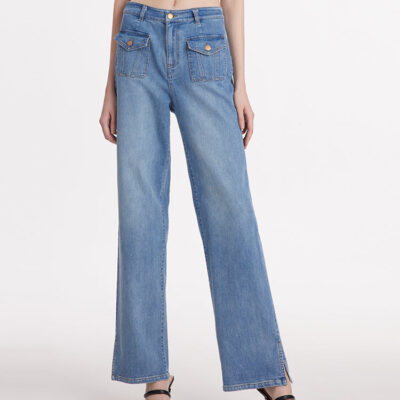 Straight Slit Women Jeans With Patch Pockets