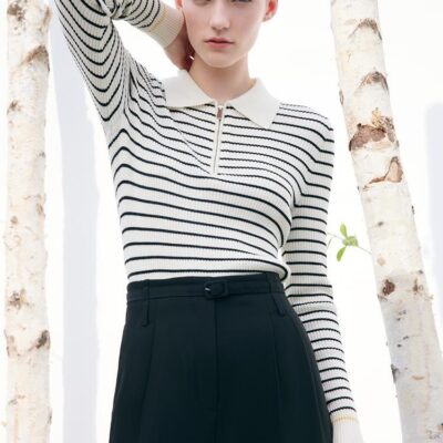 Black And White Stripe Slim Woolen Jumper