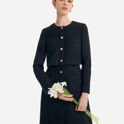 Tweed Fake Two-piece Tailored Wool Dress