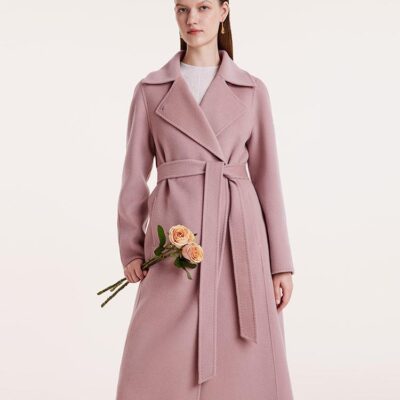 Pink Pure Cashmere Straight Lapel Women Coat