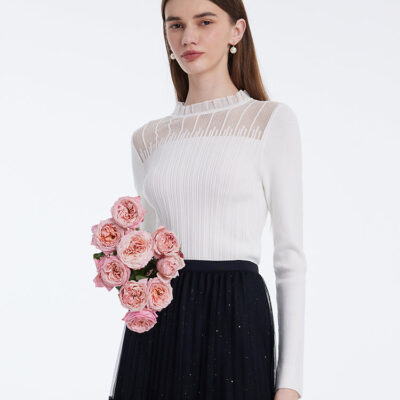 Tencel Wool Lace Ruffle Sweater