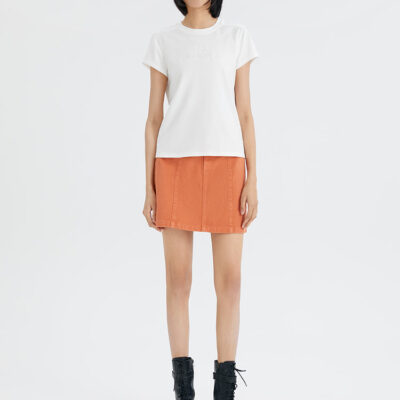 Orange Cotton Denim A-Line Skirt